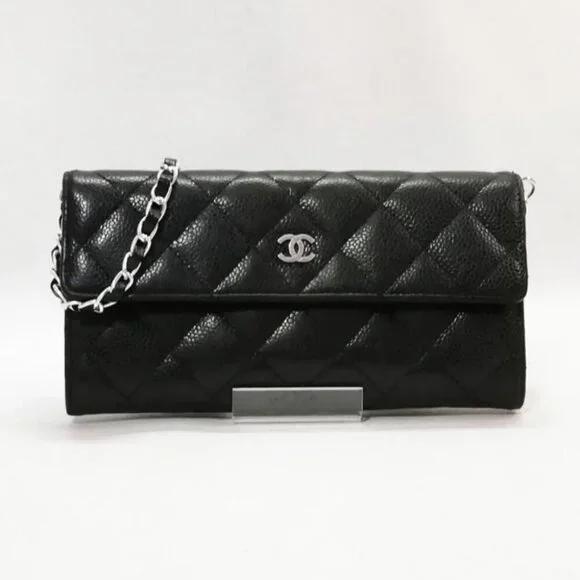 Chanel CC Classic Caviar Flap Wallet Chain Shoulder Crossbody Black - Picture 2 of 10